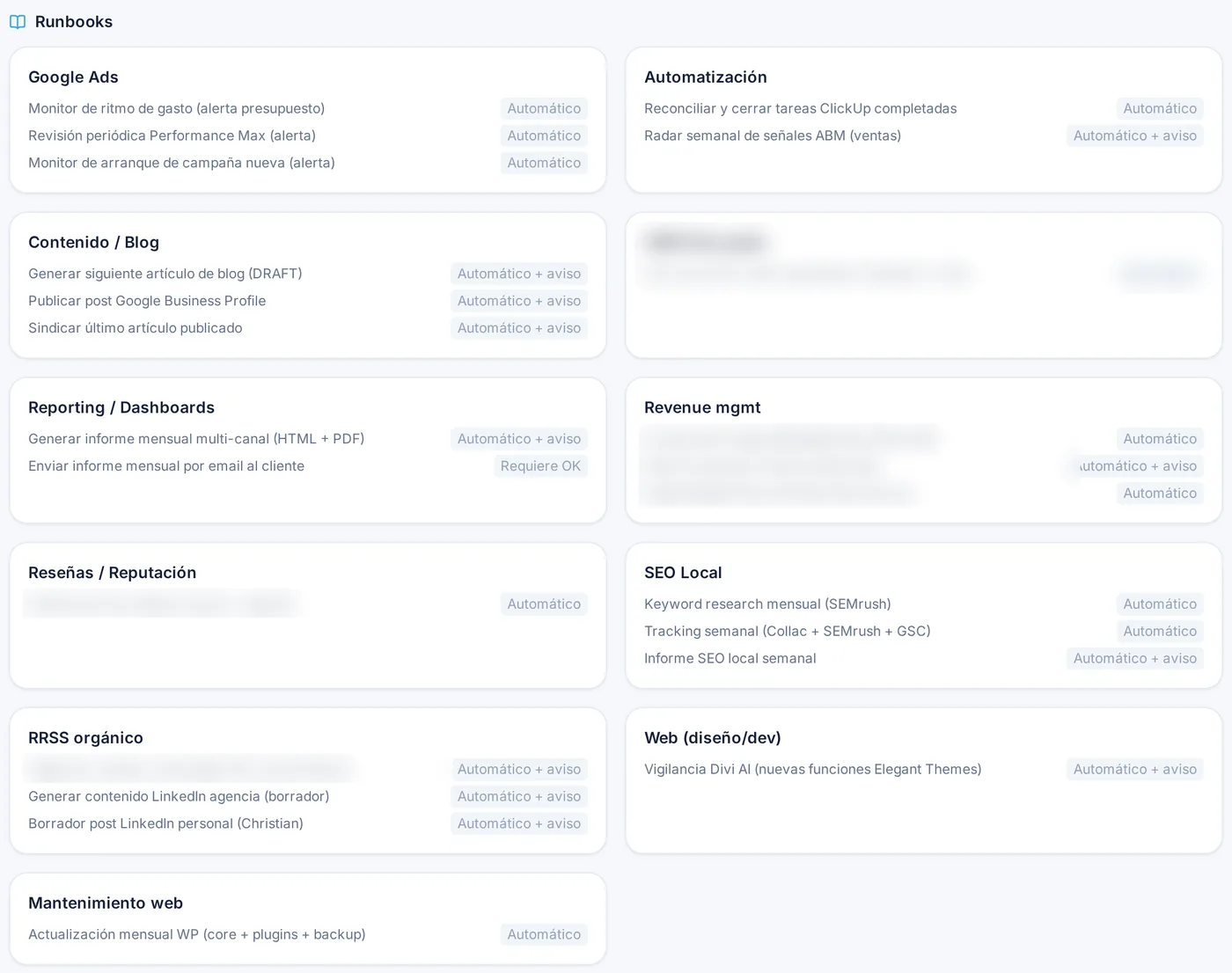 Captura real del panel de MAYA con las rutinas automáticas de Google Ads, contenido, informes, SEO local, reseñas y mantenimiento web